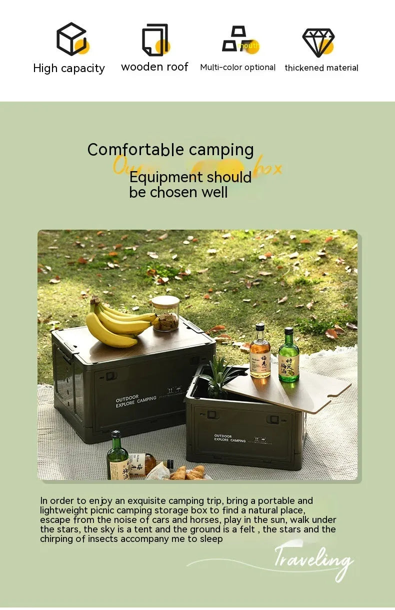45-litre foldable plastic storage box in solid colour with wooden lid option