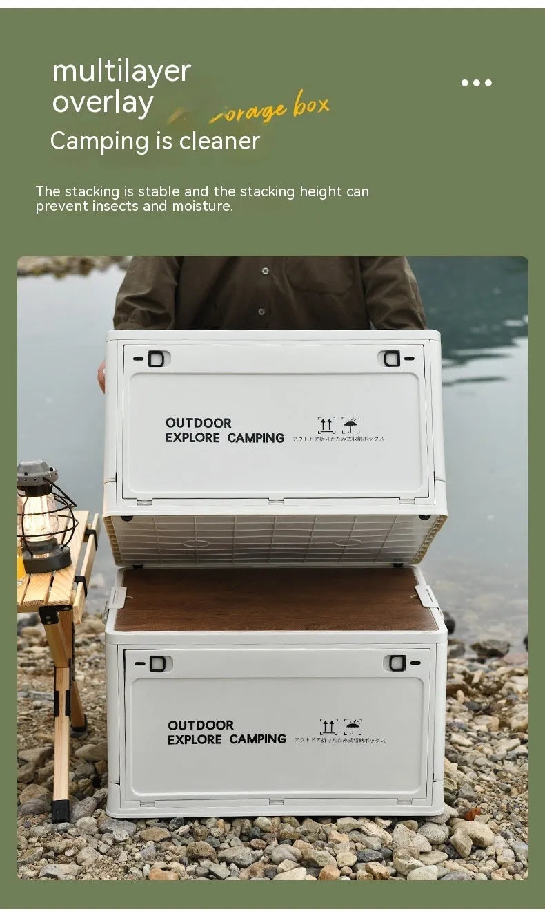 45-litre foldable plastic storage box in solid colour with wooden lid option