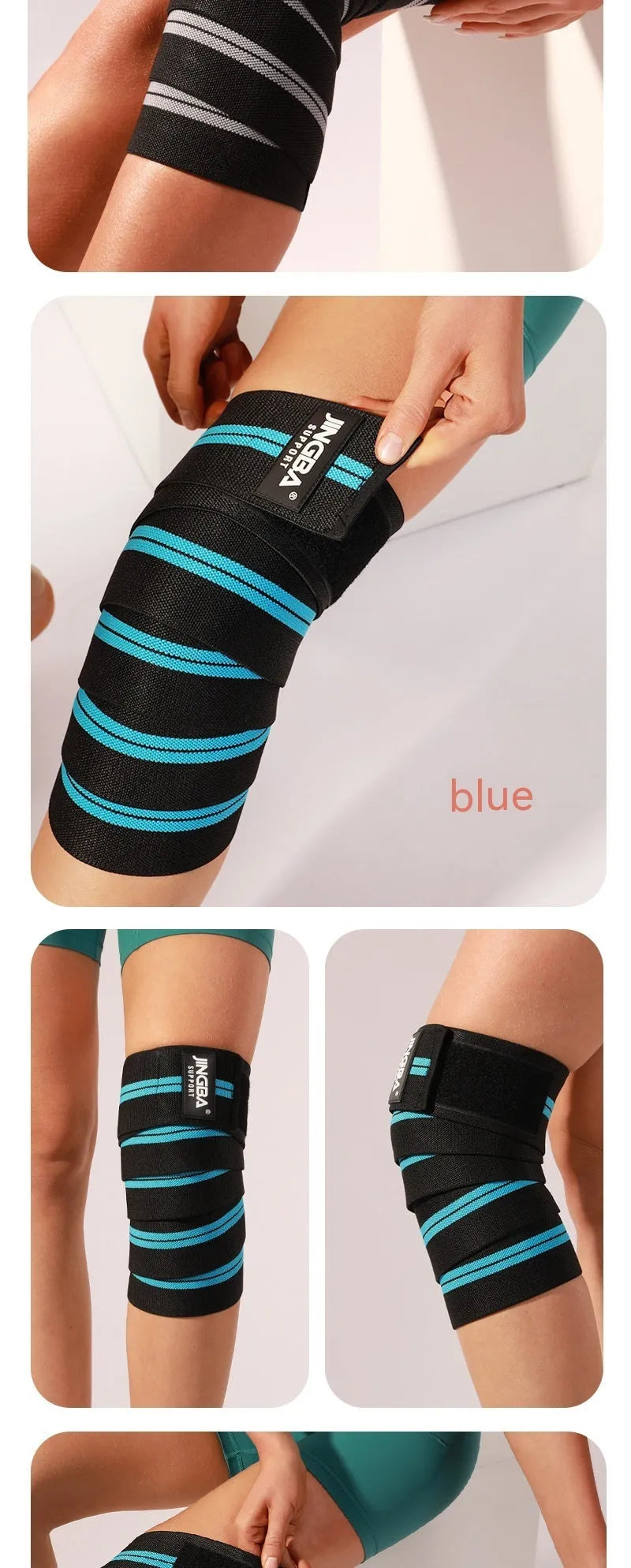 Adult adjustable sports knee pads in blue, grey, red or yellow for weightlifting and fitness