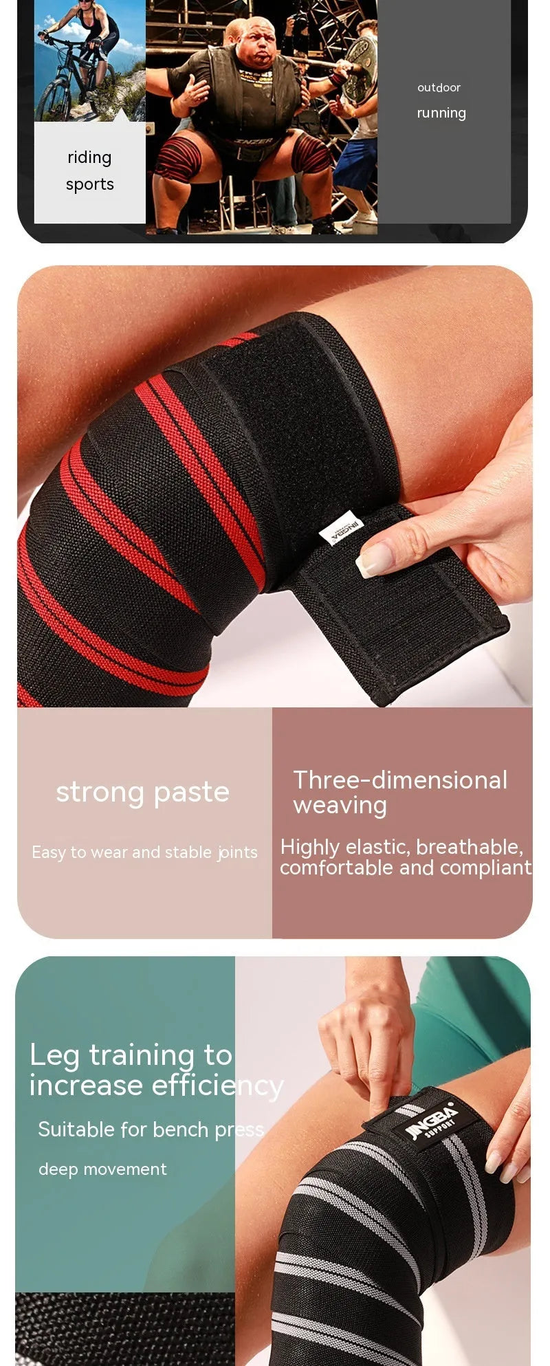 Adult adjustable sports knee pads in blue, grey, red or yellow for weightlifting and fitness
