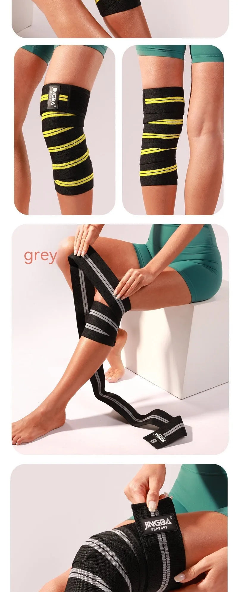 Adult adjustable sports knee pads in blue, grey, red or yellow for weightlifting and fitness