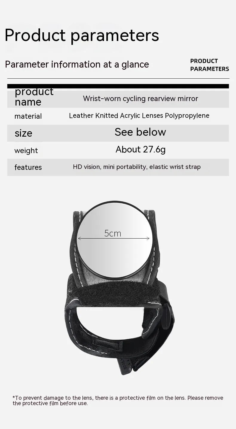 Black nylon bicycle rear-view mirror with adjustable arm for cycling safety