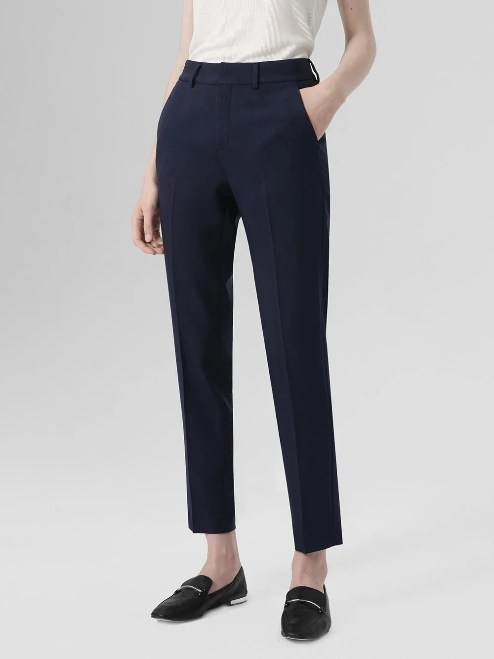 Formal straight-leg trousers in black chemical fibre blend fabric for business wear