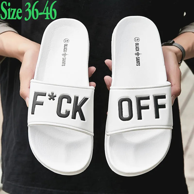 Personalised men's open toe slippers with viscose upper and rubber sole in black and white colour options