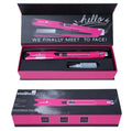 Mini steam spray hair straightener and curling iron in purple, rose red, or champagne colour with wired power cord.