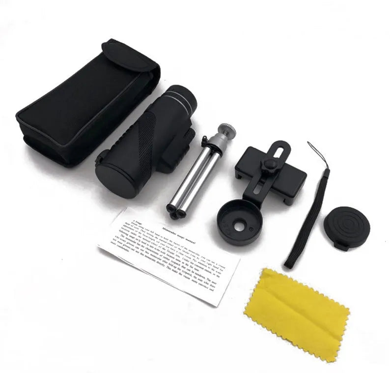 Black HD 40x60 mobile phone monocular telescope with waterproof housing and fully coated lenses