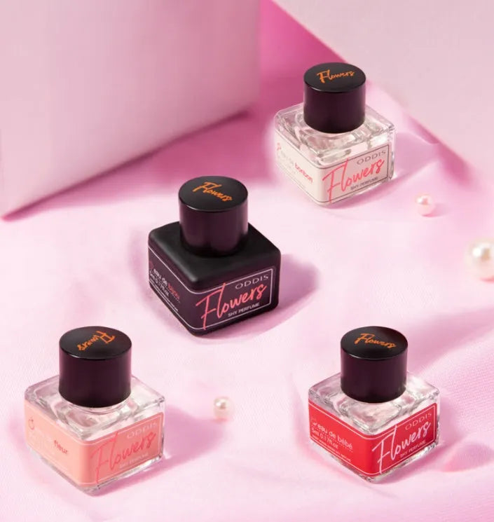 Garden private perfume 5ml roll-on in black bottle with rose, peach, sweet, and violet fragrance options