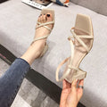 Women's white thick heel sandals with wedge sole over 8cm height, low-top design with back-empty style