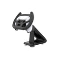 Black ABS plastic gamepad steering wheel bracket with suction cup for mounting a mobile phone.