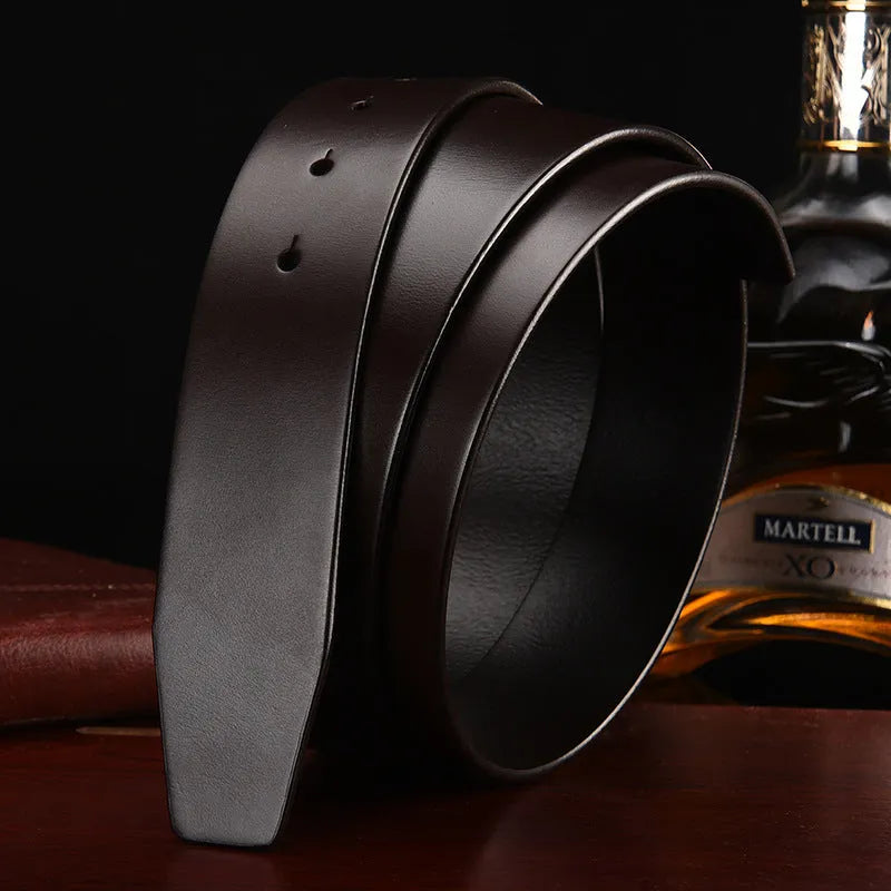 Men's headless buckle belt made from first layer cowhide leather in Coffee colour on white background