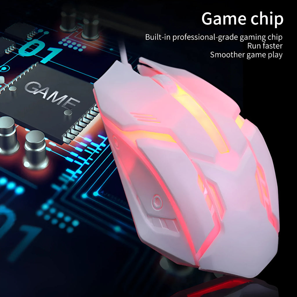 Wired USB computer mouse with glow lighting in black or white colour options