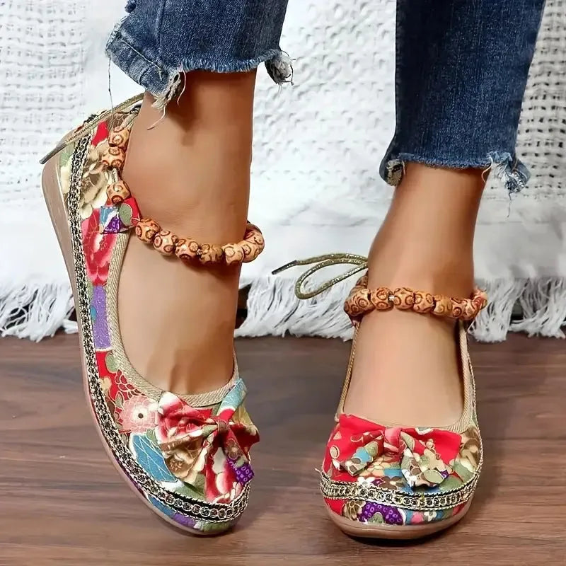 Women's black plus size national style platform sandals with cloth upper and elastic band