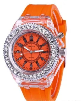 Women's LED luminous watch with round 43mm dial and coloured silicone strap