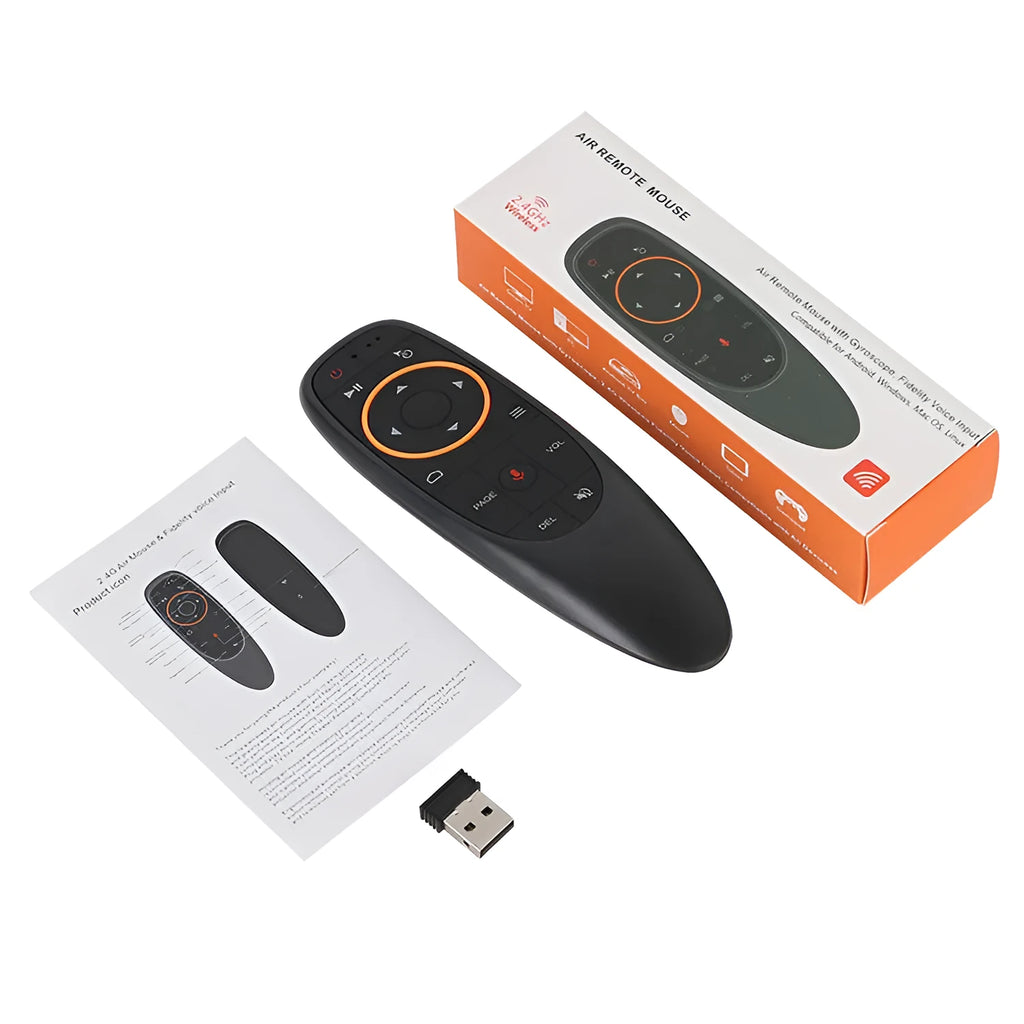 G10 series intelligent voice remote control with silicone buttons and plastic housing showing three colour variants