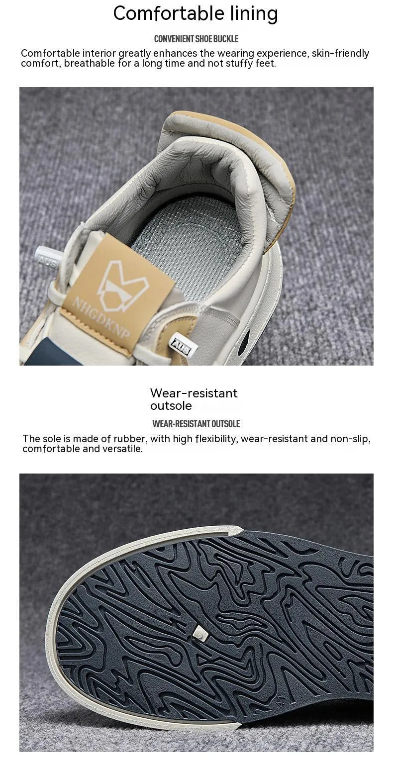 Men's beige low-top casual sneakers with an elastic band fastener and round toe.