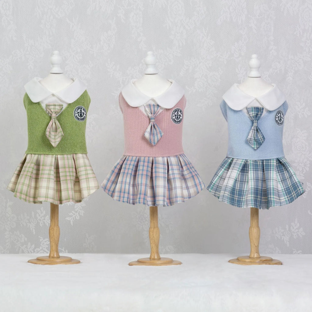 Polyester tartan skirt pet clothing for dogs and cats in princess style with colour options