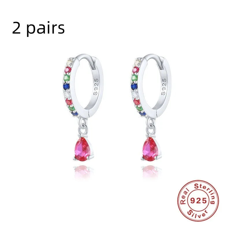 S925 sterling silver water drop earrings with geometric shape and decorative elements