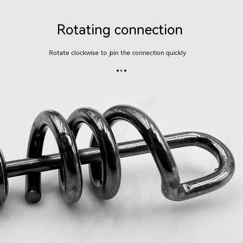 Copper and stainless steel 8-shaped fishing swivel connector on a blue background.