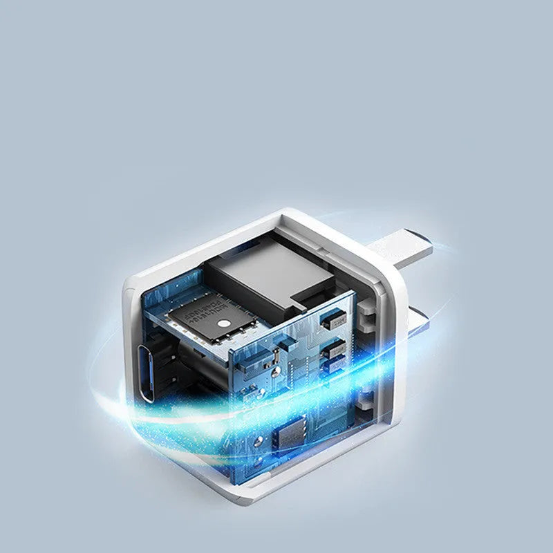 White USB travel charger with 18W power rating for mobile phone charging