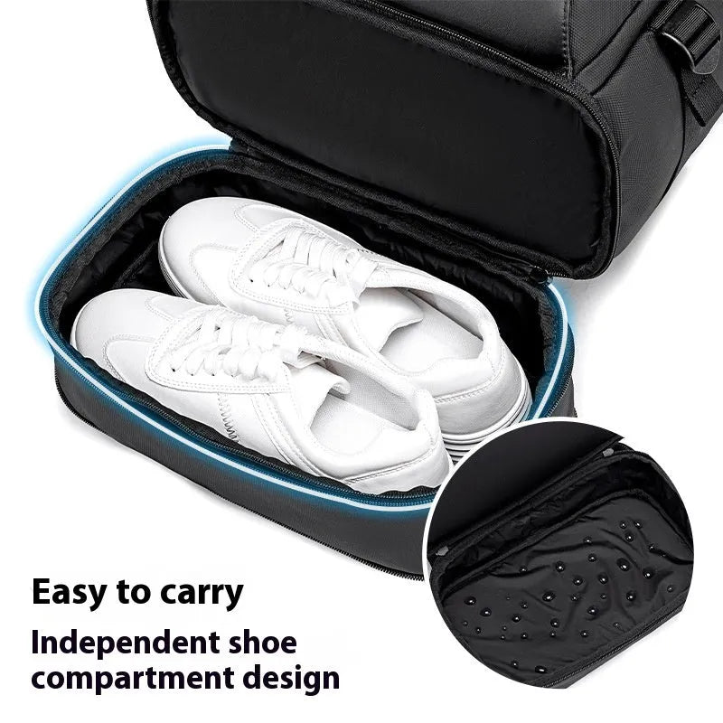 Black Oxford cloth travel bag with USB interface and curved shoulder strap for 16-inch computer
