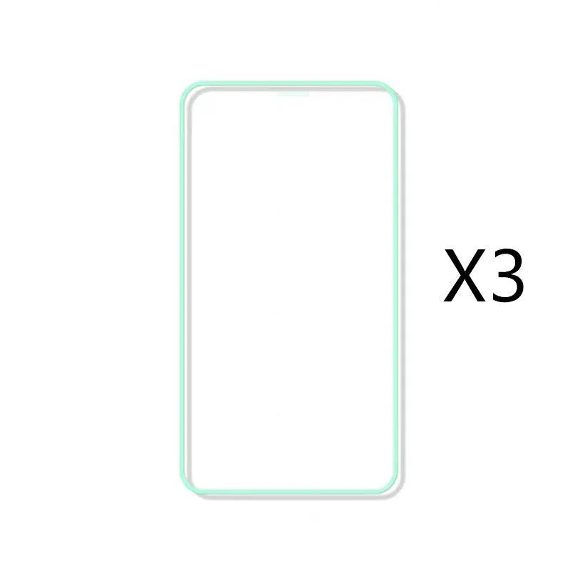 Luminous full cover tempered glass screen protector glowing on an iPhone in a dark setting.