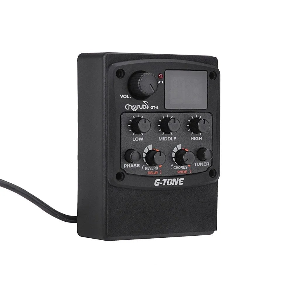 Cherub GT-6 black acoustic guitar equaliser and pickup unit with control knobs and LED