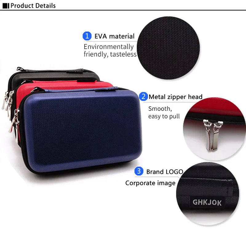 EVA 2.5-inch hard drive carrying case in black with zipper and mesh pocket