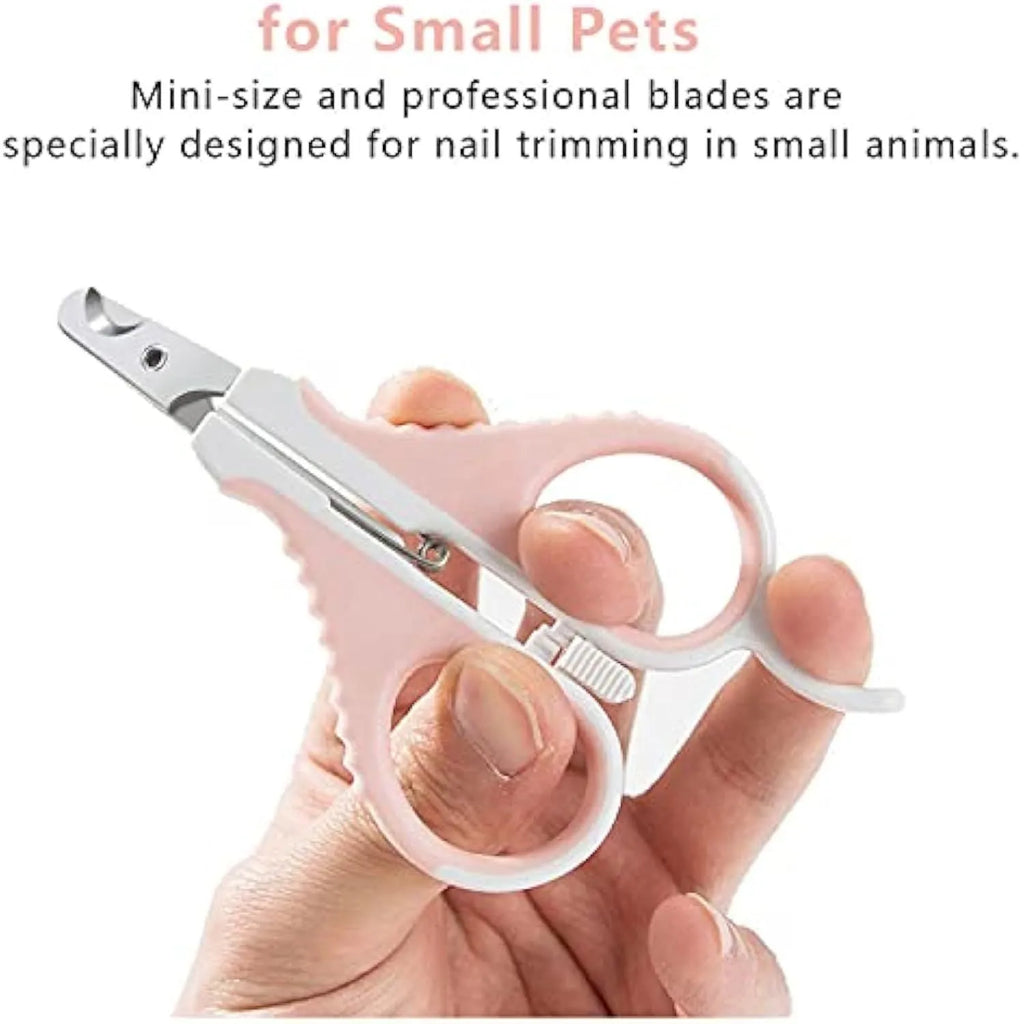 Grey and pink angled cat nail clippers with safety lock and rubberised handles.