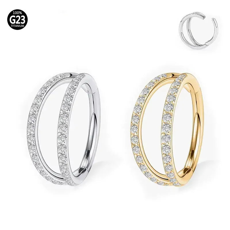 Titanium alloy nose ring in gold and steel colour finishes with size gauge options