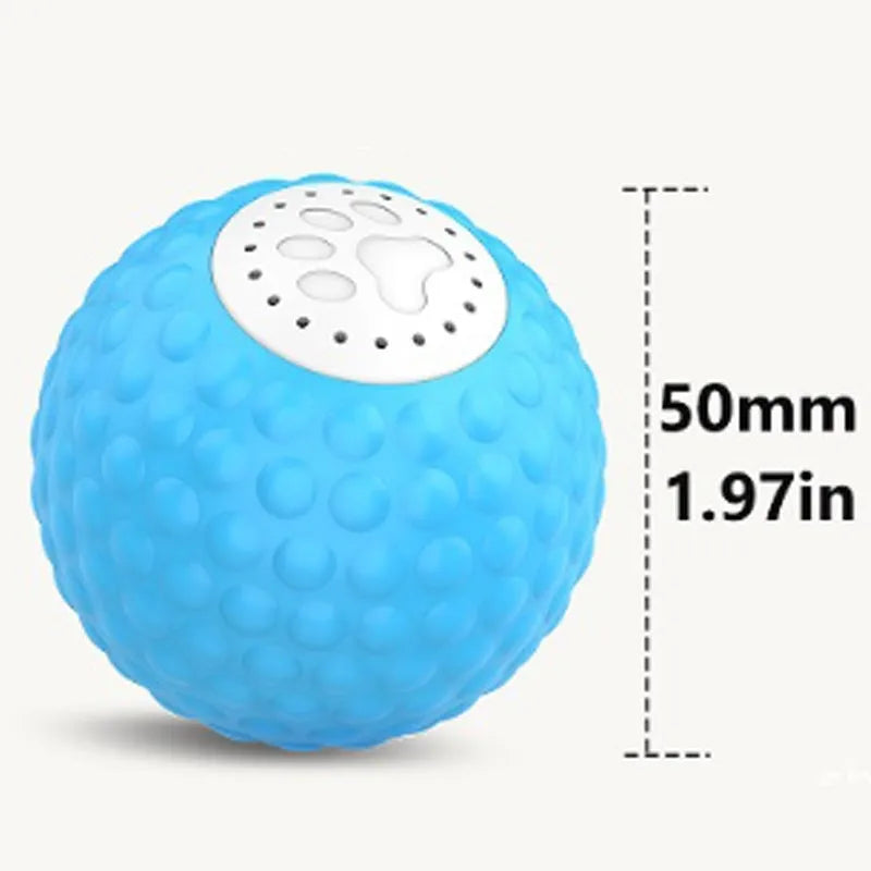 Remote control cat toy with rolling ball in blue, green, and yellow colour options