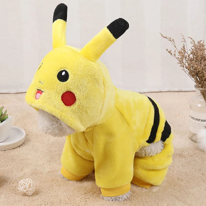 Fleece hoodie coat for a small dog or cat on a mannequin, showing soft material and hood design.