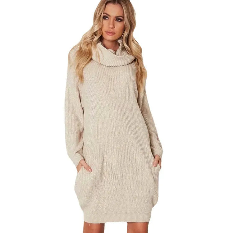 Women's lapel neckline pullover sweater with front pockets in imitation cashmere fabric