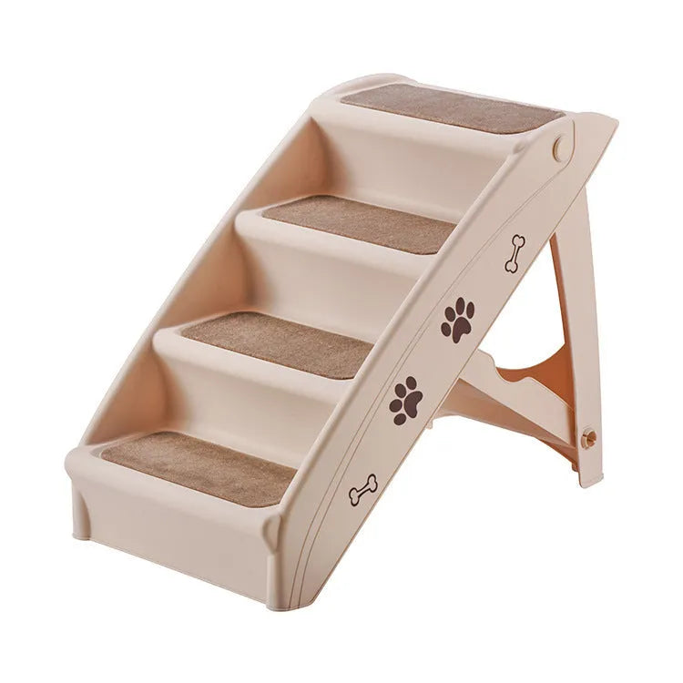 Foldable plastic pet stairs for small dogs and cats with non-slip mat in beige colour