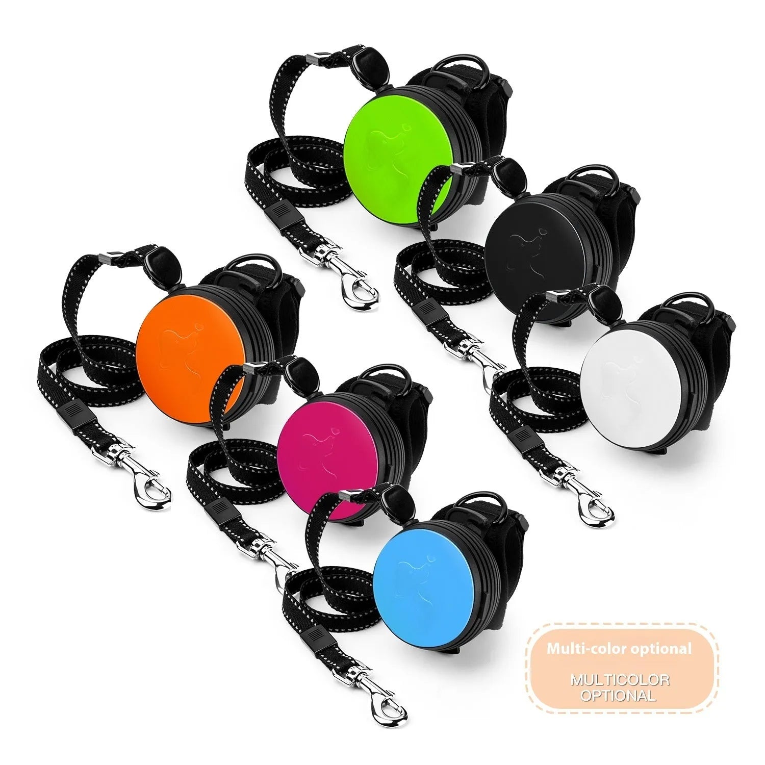 3 metre retractable dog leash in six colours with automatic braking system