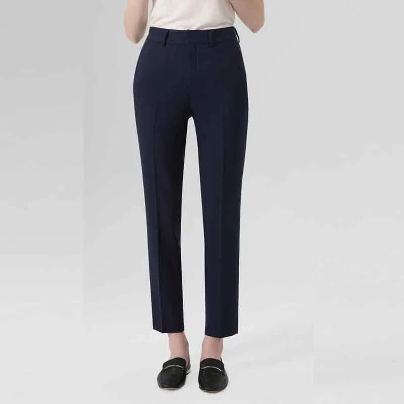 Formal straight-leg trousers in black chemical fibre blend fabric for business wear