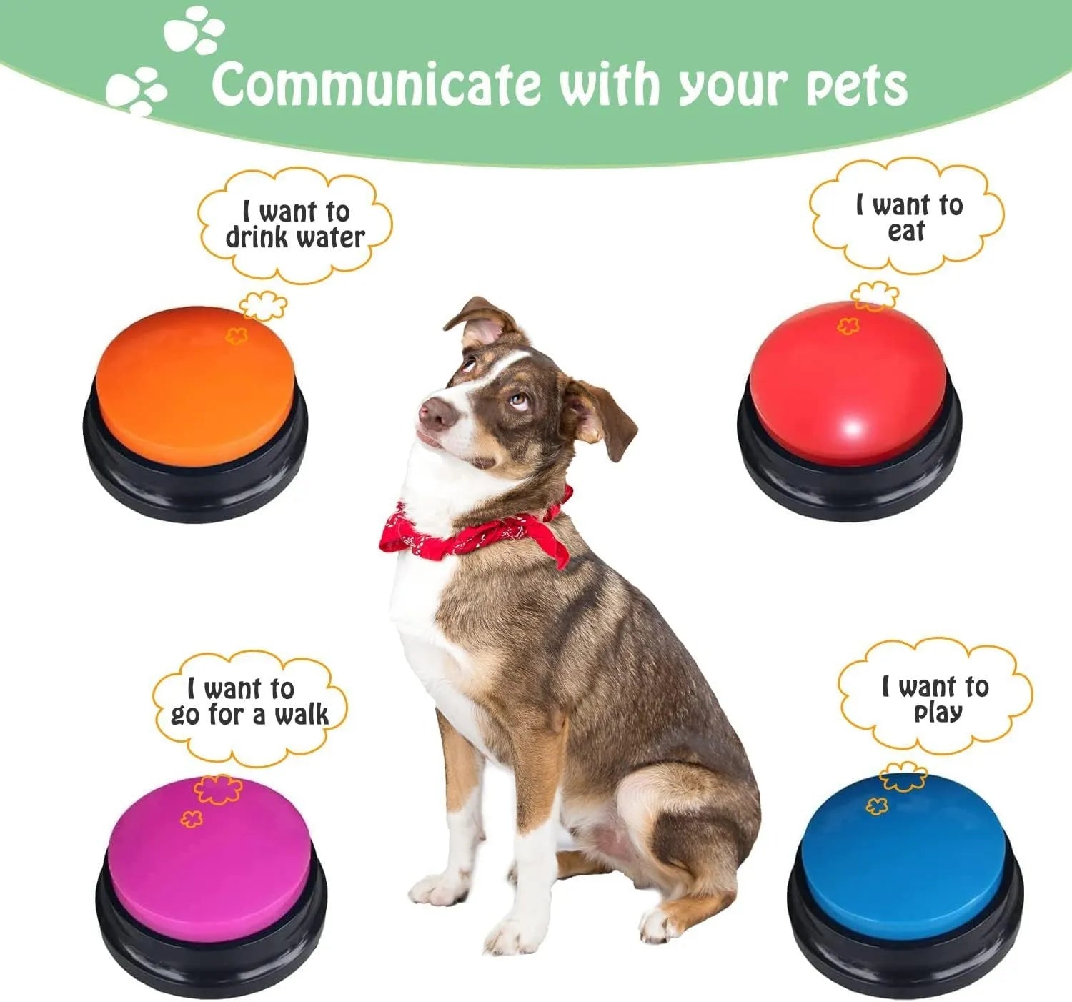 Voice recording button pet training buzzer in multiple colour options with record and playback functions