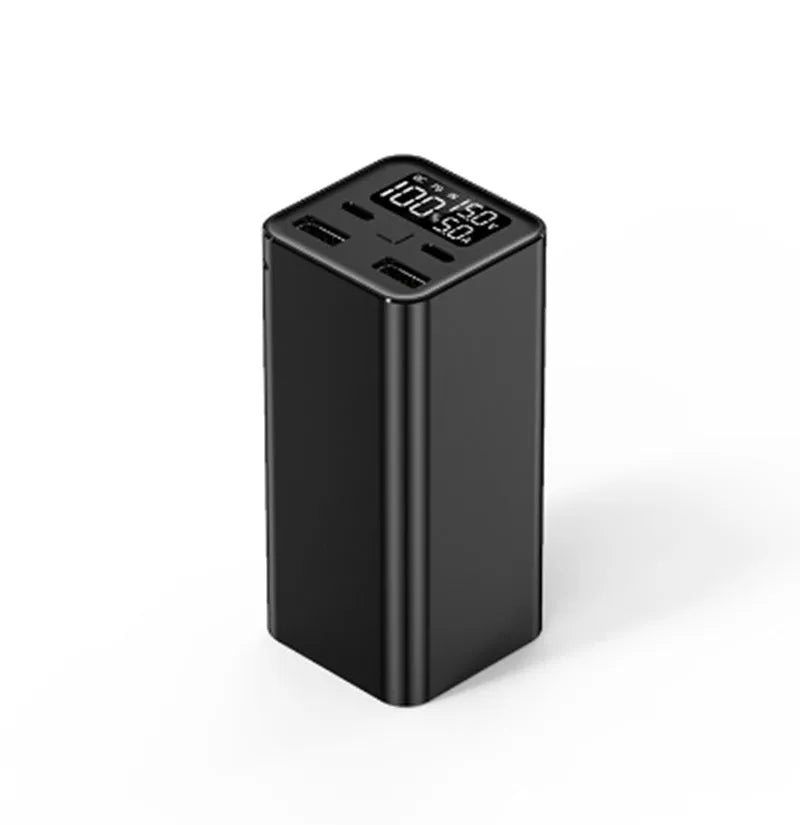 65W high power laptop charging bank with metallic casing showing USB-C port and capacity indicator