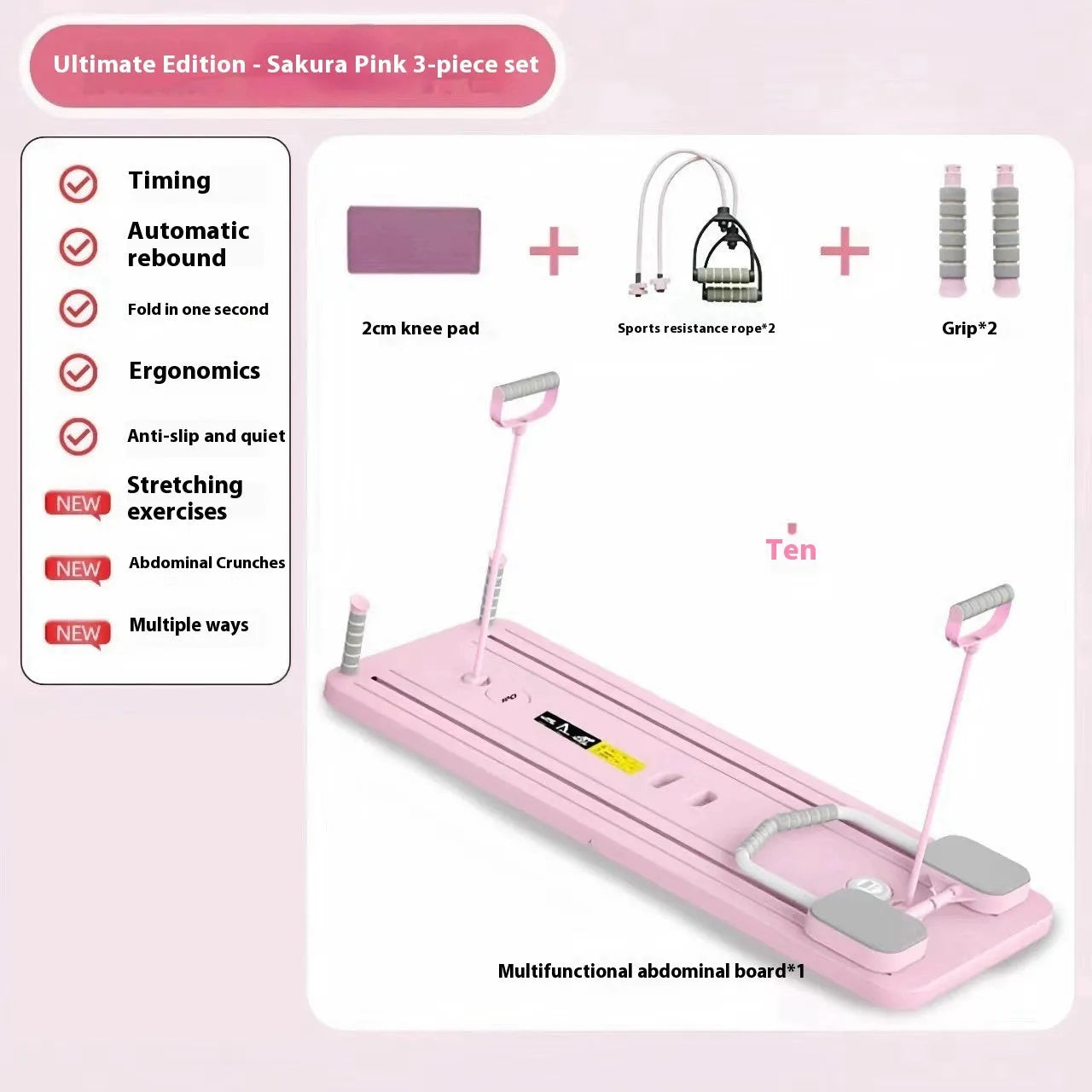 Standard purple fitness board with automatic rebound abdominal wheel measuring 106x41x7cm
