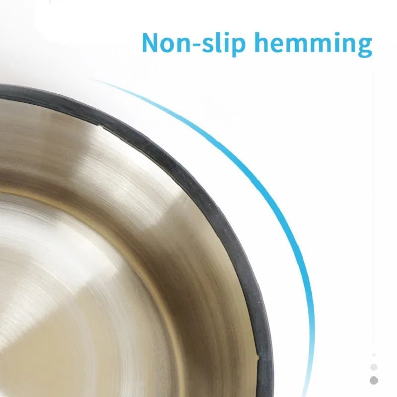 Pet feeding bowl with stainless steel inner, colourful melamine outer, and anti-slip rubber base