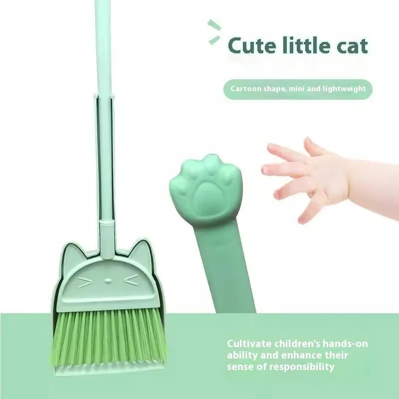 Purple broom and dustpan set with rotating head and brush holder