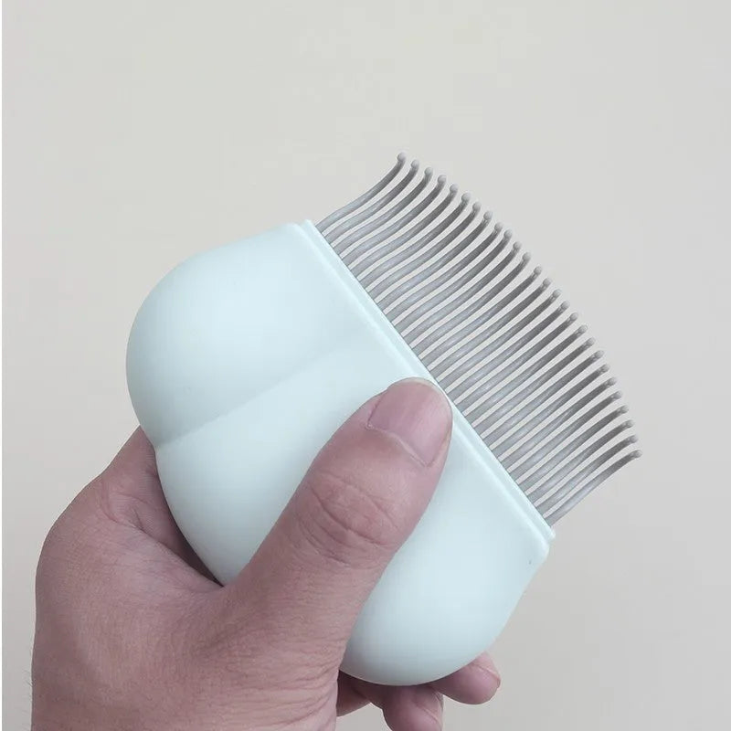 Paw Soft deshedding brush for pets in blue, pink, or white with anti-slip handle