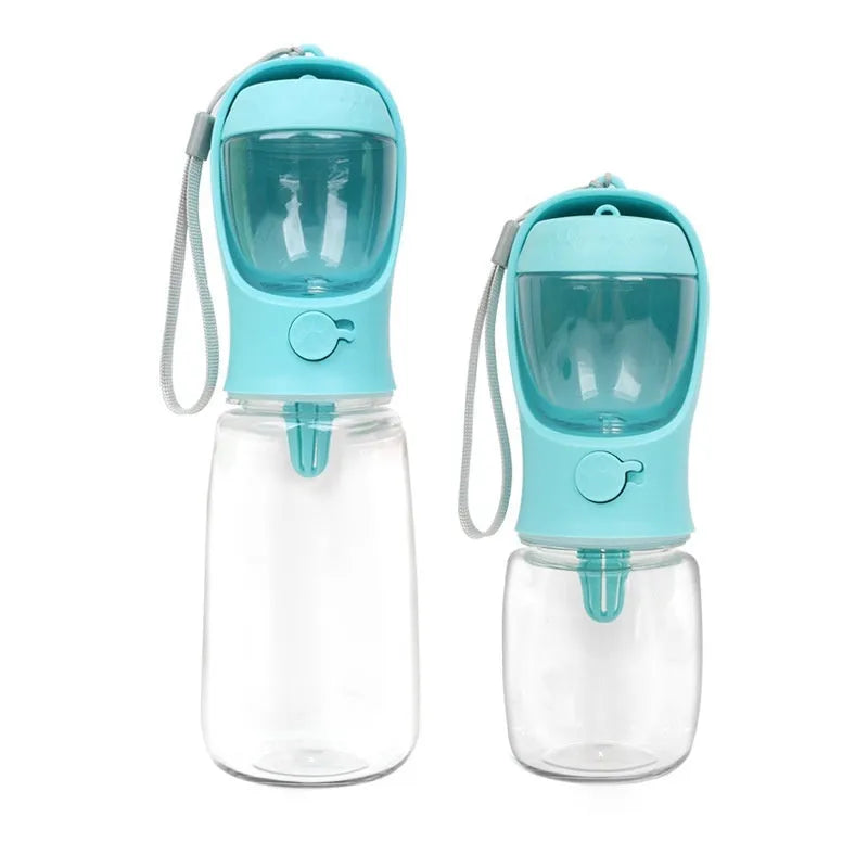 Blue portable plastic dog drinking cup with two-in-one design for outings