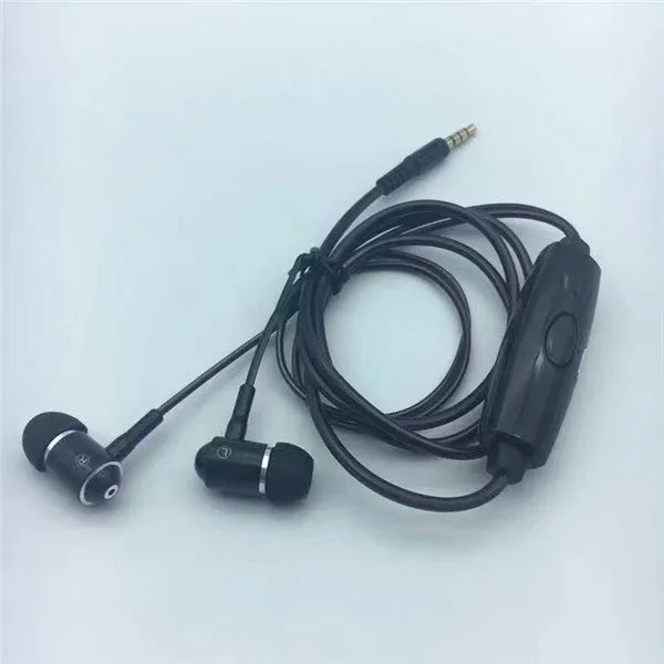 Blue wired earphones with glowing LED light lines on earpieces, showing 3.5mm plug and inline remote.