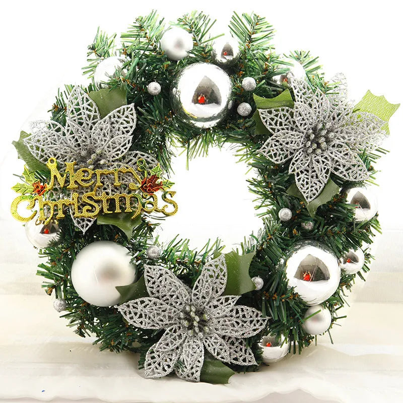 30cm multicolour plastic Christmas wreath decoration for doors in blue, gold, pink, purple, red, or silver