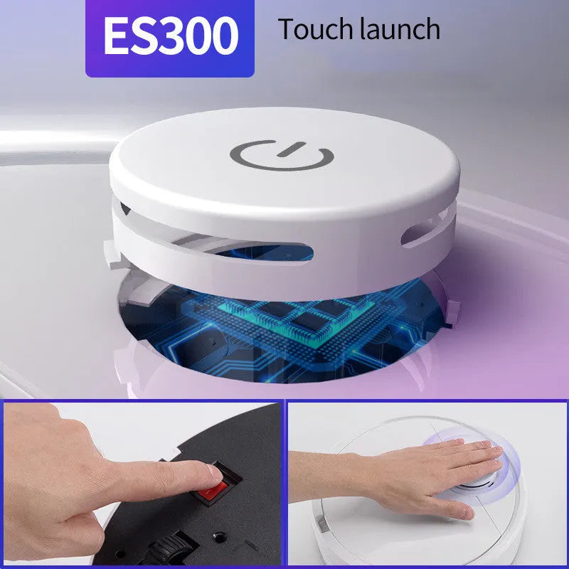 Automatic sweeping robot with compact square design for home floor cleaning.