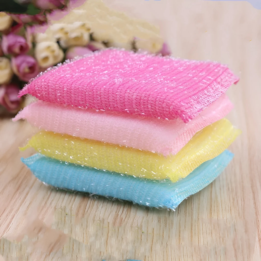 Pinstripe fabric dishwashing sponge mop in macaron colours measuring 12x8.5cm for wet and dry kitchen cleaning