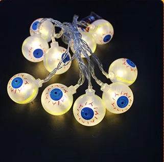 Halloween LED string lights with pumpkin bat ghost spider pendants on 1.2m white cord
