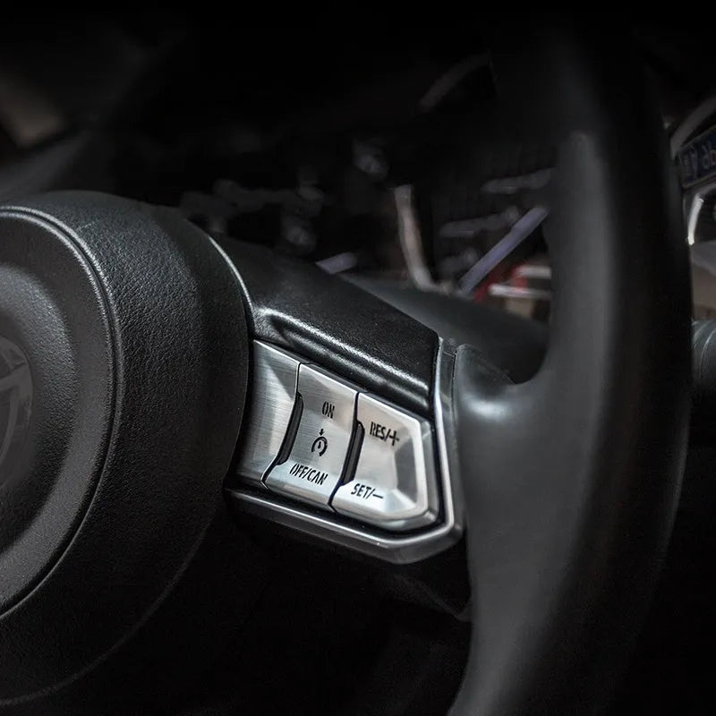 Aluminium alloy steering wheel button decorative stickers in brushed red silver blue colours