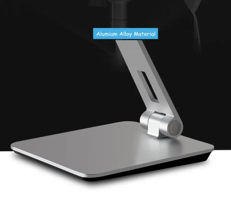 Folding aluminium desktop phone tablet holder with 360-degree rotation in silver colour