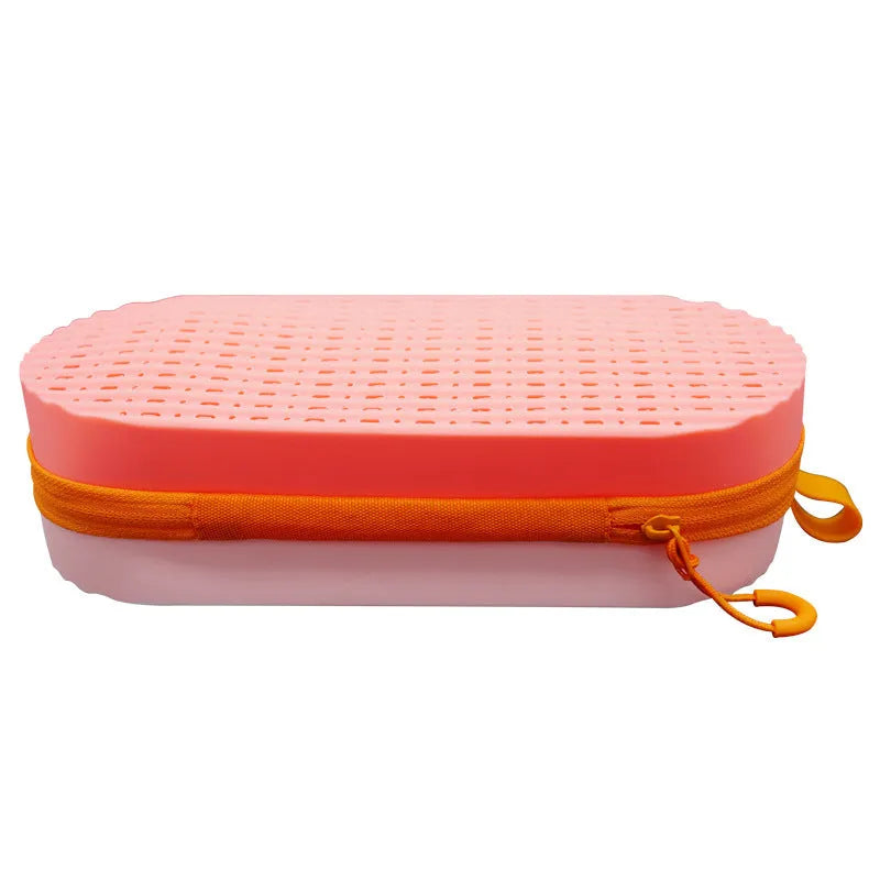 Silicone hard-shell glasses case with long hand in various colours including rose red light purple and black.